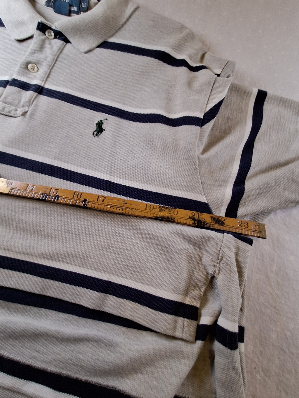 Ralph Lauren Men’s Striped Polo Shirt - Light Gray/Navy